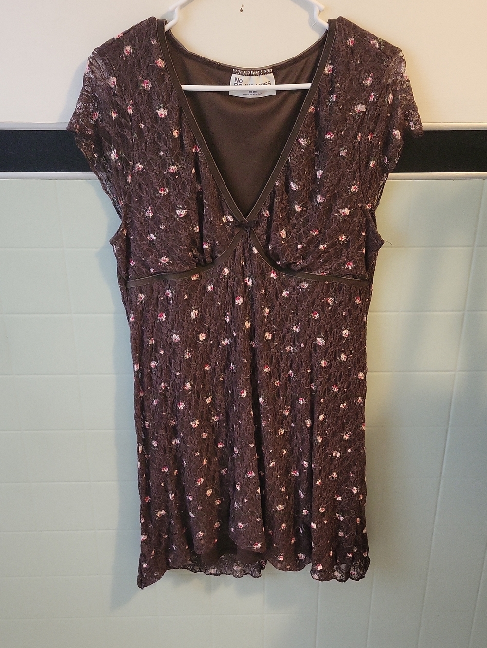 Brown Floral Lace V-Neck Dress Layered XXL 20